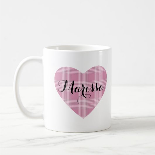 Roze Cute Tartan Hart Monogram Koffiemok (Links)