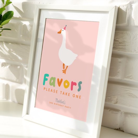 Roze Cute Two Grappige Gans 2de Verjaardag Favors Poster