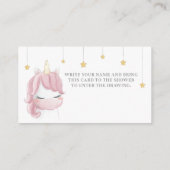 Roze Cute Unicorn Baby shower Diaper Raffle Kaart (Achterkant)