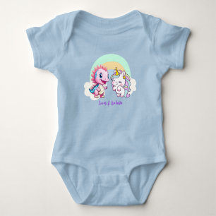 Roze Cute Unicorn dinosauriërs regenboog Verjaarda Romper