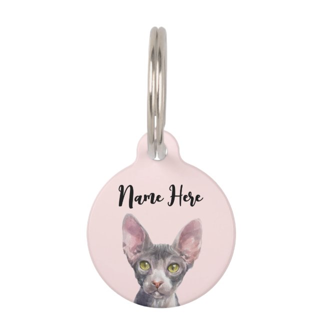 Roze Cute Waterverf Sphynx Kat Huisdierpenning (Voorkant)