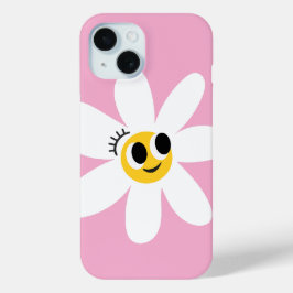 Roze Cute Witte Madeliefje IPhone 15 Hoesje