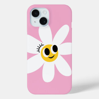 Roze Cute Witte Madeliefje IPhone 15 Hoesje