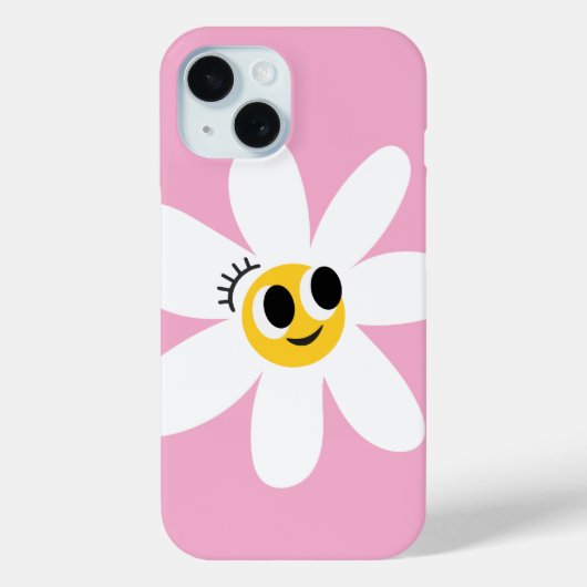 Roze Cute Witte Madeliefje IPhone 15 Hoesje (Achterkant)