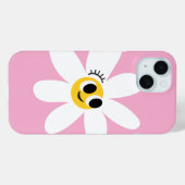 Roze Cute Witte Madeliefje IPhone 15 Hoesje (Achterkant (horizontaal))