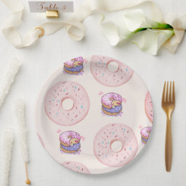 Roze Cute woestijn zoete donuts illustratiepatroon Papieren Bordje