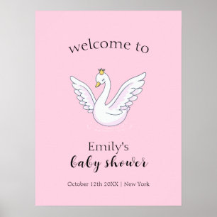 Roze Cute Zoete Prinses Zwaan Baby Shower Welkom Poster