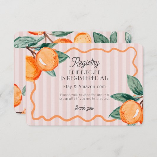 Roze Cutie Pastel Citrus Bruids Registry Insert Informatiekaartje (Voorkant / Achterkant)