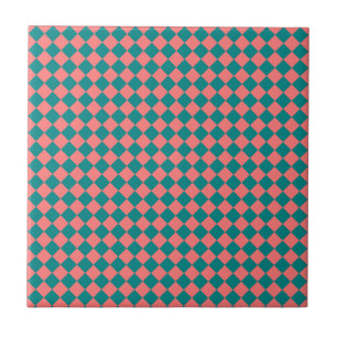 Roze cyaan checker diamantpatroon tegeltje