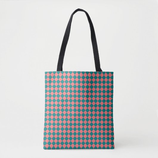 Roze cyaan checker diamantpatroon tote bag (Voorkant)