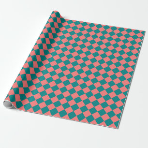 Roze Cyaan Schacherdiamant Patroon Cadeaupapier