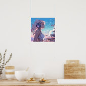 Roze Cyber Meisje - Manga Stijl Poster (Keuken)