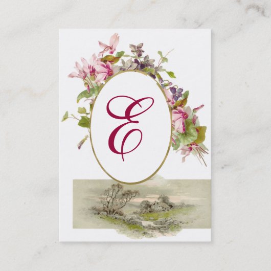 ROZE CYCLAMENS ROMANTISCH BLOEMMONOGRAM, Wit Visitekaartje (Achterkant)