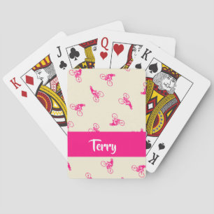 Roze cyclisch silhouet patroon pokerkaarten