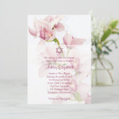 Roze Cymbidium Orchid Bat Mitzvah Uitnodiging (Staand voorkant)