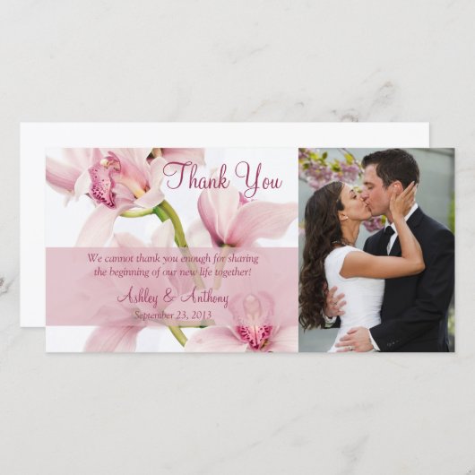 Roze Cymbidium Orchid Bruiloft Dank u Fotokaart Bedankkaart (Voorkant / Achterkant)