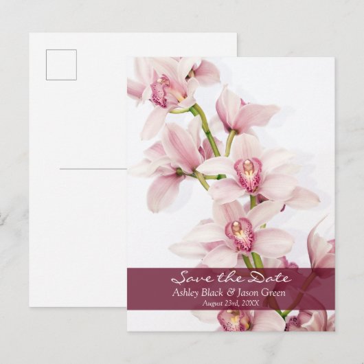 Roze Cymbidium Orchid Bruiloft Save the Date Aankondigingskaart (Voorkant / Achterkant)