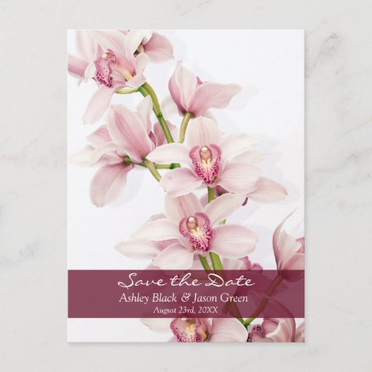 Roze Cymbidium Orchid Bruiloft Save the Date Aankondigingskaart (Voorkant)