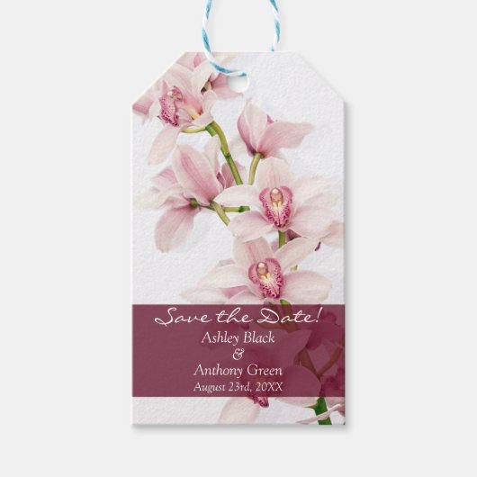 Roze Cymbidium Orchid Foto Bruiloft Save the Date Cadeaulabel (Voorkant)