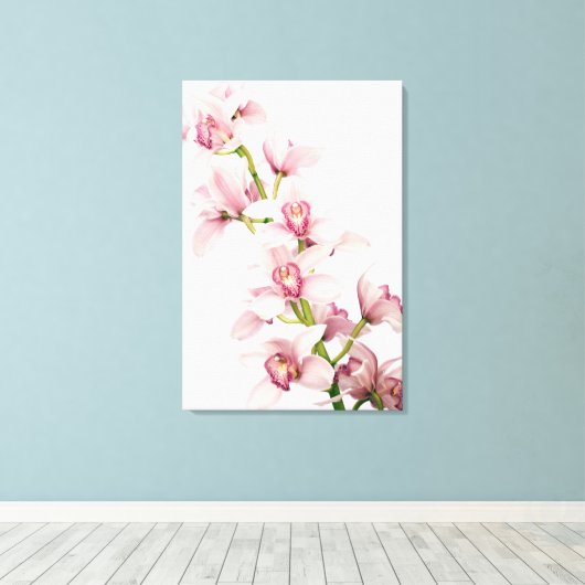 Roze Cymbidium Orchidee bloem verpakt Canvas Print (Insitu (Houten vloer))