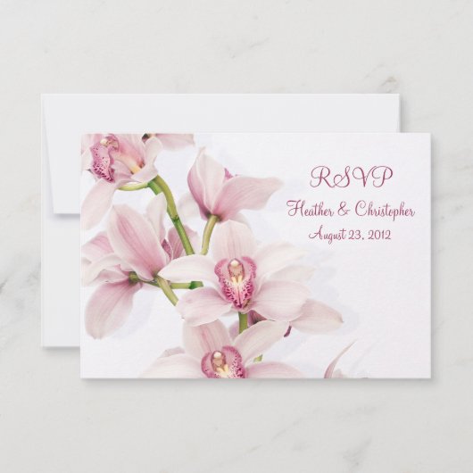 Roze Cymbidium Orchidee Bruiloft antwoord RSVP-kaa (Voorkant)