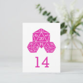 Roze D20-desktop tabelnummer Briefkaart (Staand voorkant)