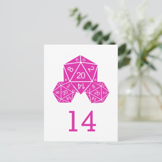 Roze D20-desktop tabelnummer Briefkaart (Staand voorkant)
