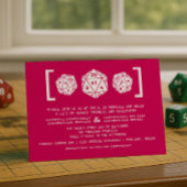 Roze D20 Dice Gamer Wedding Invitation Kaart