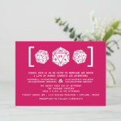 Roze D20 Dice Gamer Wedding Invitation Kaart (Staand voorkant)
