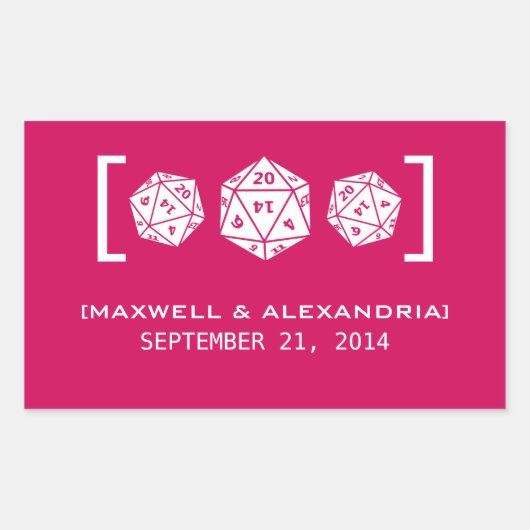 Roze D20 Dice Gamer Wedding Stickers (Voorkant)