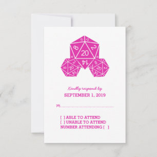 Roze D20-Kaart voor desktoprespons RSVP Kaartje