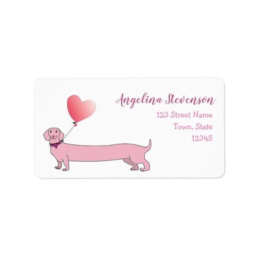 Roze Dachshond Retouradres Etiket (Voorkant)