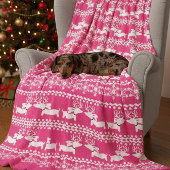 Roze Dachshund Fair Isle Kerstdeken Fleece Deken