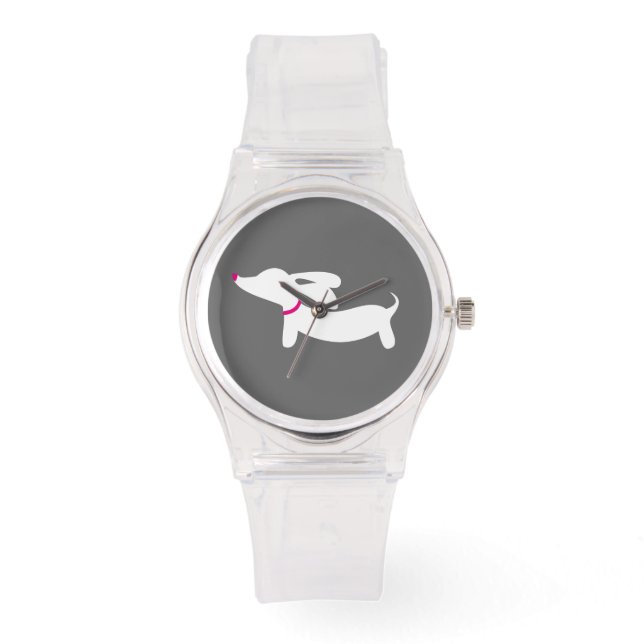 Roze Dachshund Hondenhorloge Wiener Hondenliefhebb Horloge (Voorkant)
