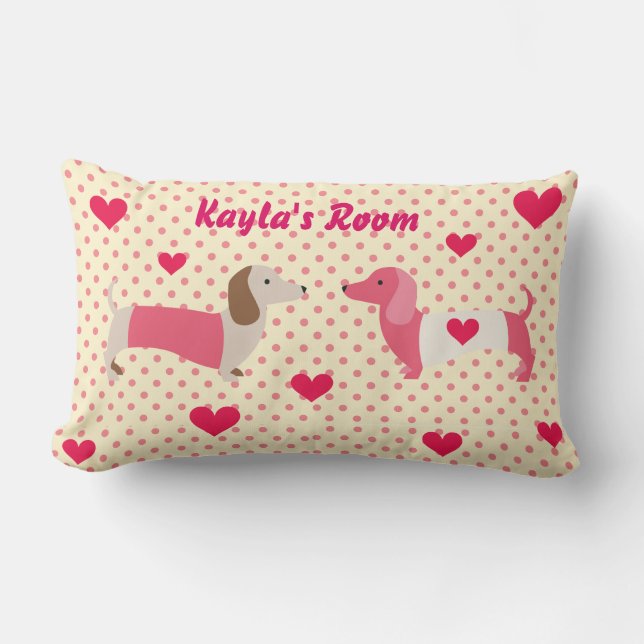 Roze Dachshund Pillow Valentijn Gift Gepersonalise Kussen (Voorkant)