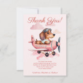 Roze Dachshund Plane Baby shower Bedankkaart (Voorkant)