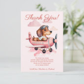 Roze Dachshund Plane Baby shower Bedankkaart (Staand voorkant)
