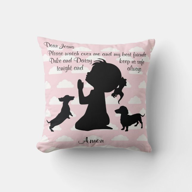 Roze Dachshund Prayer Pillow Kussen (Voorkant)