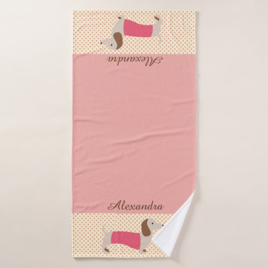 Roze dachshund Towel Gepersonaliseerd Doxie Towel Badhanddoek (Badhanddoek)