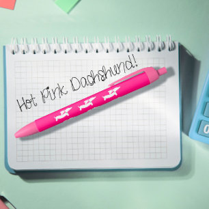 Roze Dachshund Wiener Hondenpen Zwarte Inkt Pen