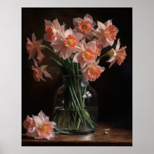 Roze Daffodil Flowers Art Print Poster