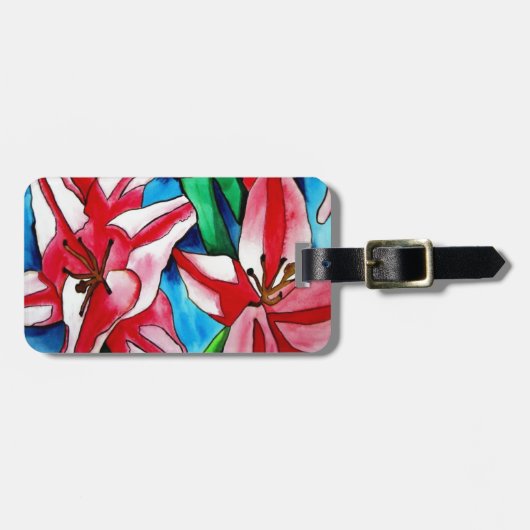 Roze dag laly waterverf art schilderij bagagelabel (Voorkant horizontaal)