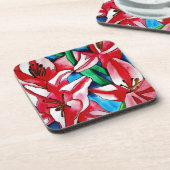 Roze dag laly waterverf art schilderij bier onderzetter (Linkerzijde)