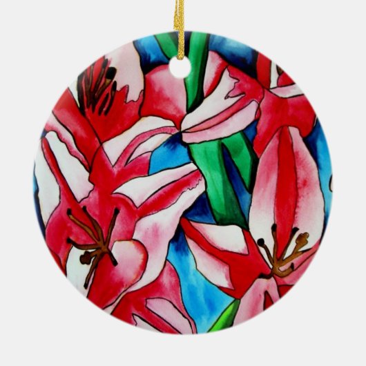 Roze dag laly waterverf art schilderij keramisch ornament (Achterkant)