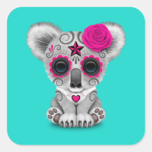 Roze Dag van de Dode Baby Koala Vierkante Sticker
