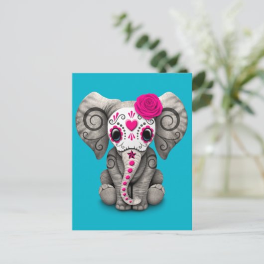 Roze dag van de dode Baby van de schedel Briefkaart (Staand voorkant)