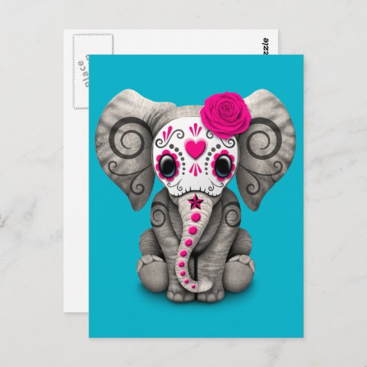 Roze dag van de dode Baby van de schedel Briefkaart (Voorkant / Achterkant)