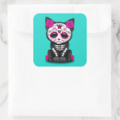 Roze dag van de dode kitten vierkante sticker (Tas)