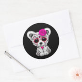 Roze Dag van de Dode Suikerschedel Beer Zwart Ronde Sticker (Envelop)