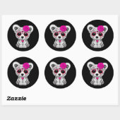 Roze Dag van de Dode Suikerschedel Beer Zwart Ronde Sticker (Vel)